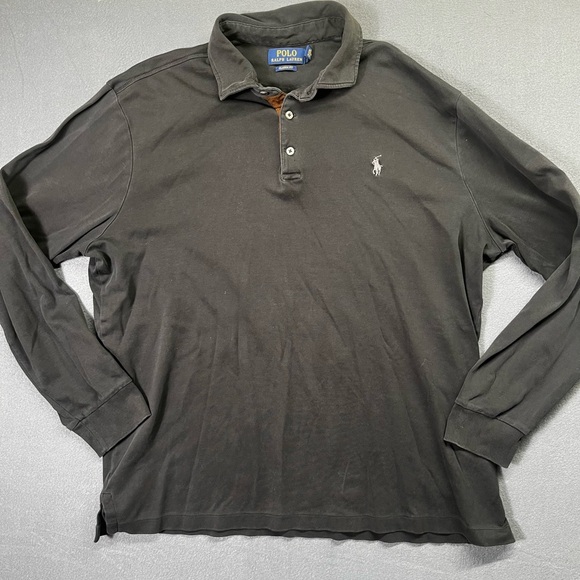 Polo Ralph Lauren Black Long Sleeve Polo Shirt Mens L Classic Fit Preppy 1570 - Picture 1 of 8